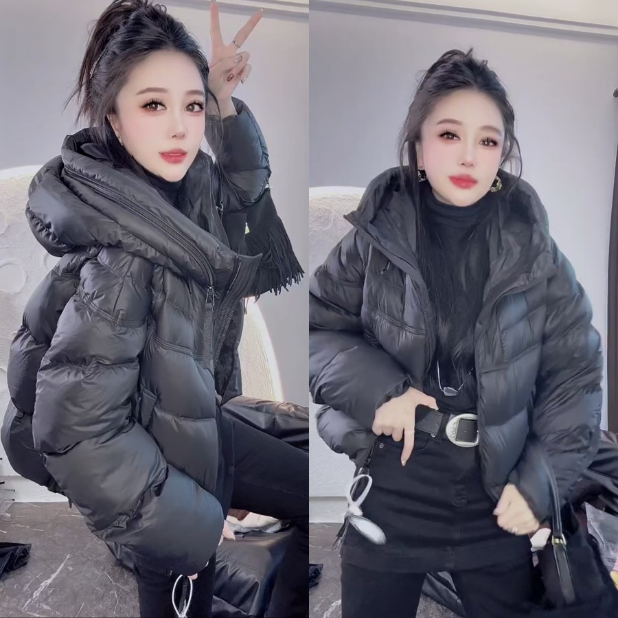 韩版连帽双拉链羽绒棉服外套洋气
