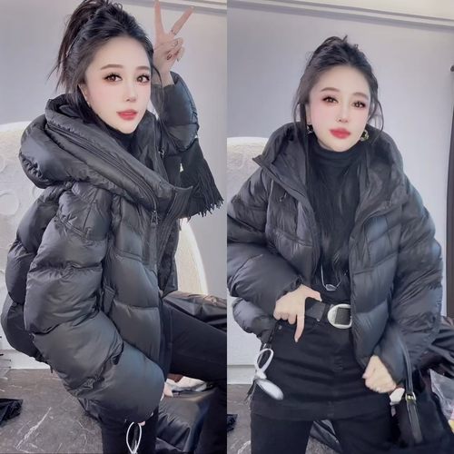 韩版连帽双拉链羽绒棉服外套洋气