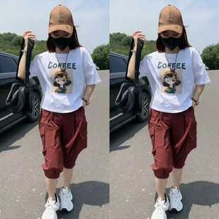 潮牌休闲工装六分裤2024夏季新款时尚宽松双口袋百搭洋气速干裤子
