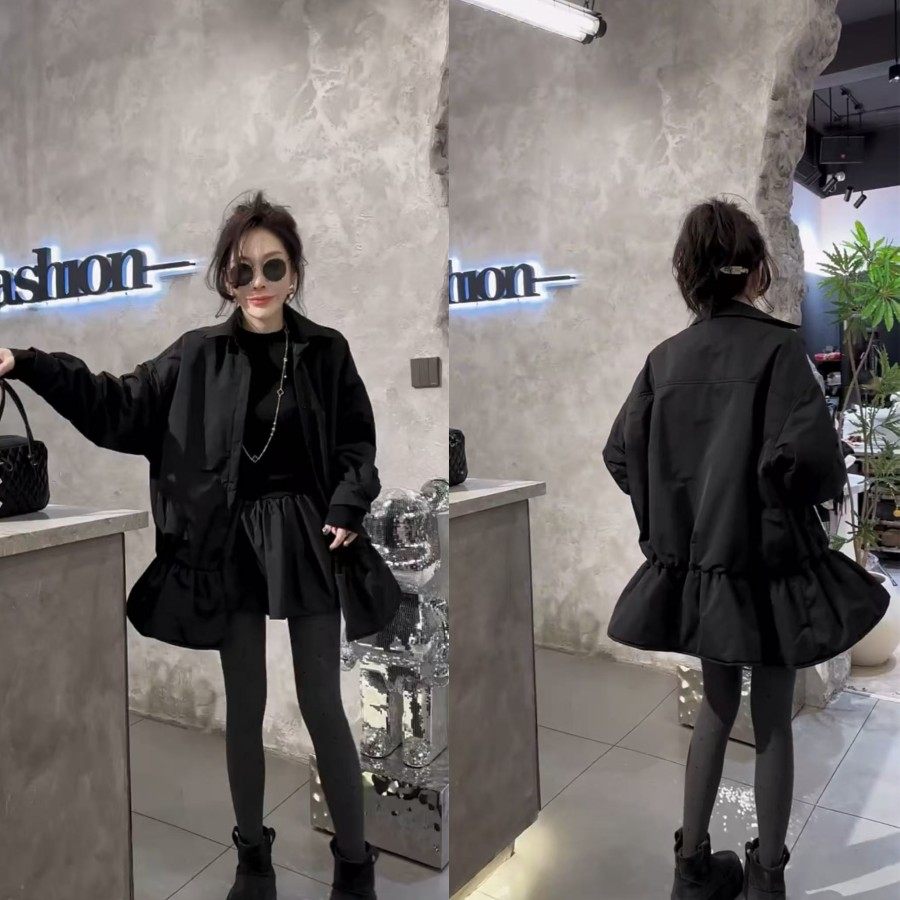 韩系洋气时尚中长款裙摆夹棉外套2026早春新款小众时髦百搭外套潮