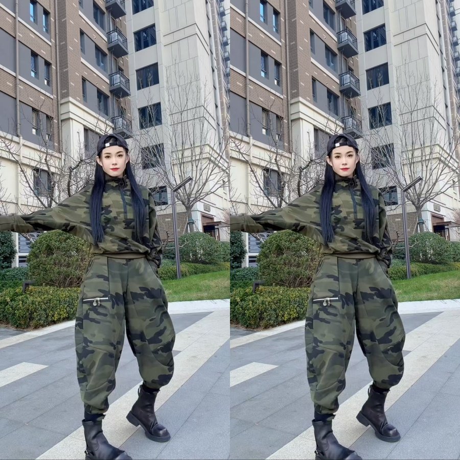 酷帅个性迷彩卫衣哈伦裤套装秋冬加绒保暖宽松休闲显瘦时尚两件套