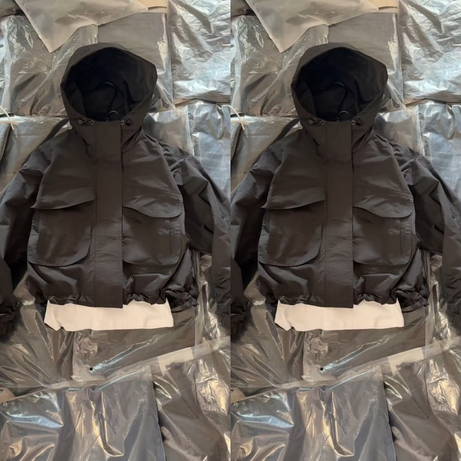 工装风大口袋连帽薄棉外套2025秋冬新款冲锋衣休闲宽松百搭上衣女