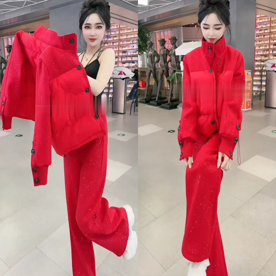 冬季新年款立领拼接时尚休闲星空尼套装加厚定制亮闪棉服阔腿裤女,女装/女士精品,时尚套装,淘宝优惠券,粉丝福利购,淘宝优惠卷