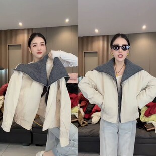 欧货洋气针织披肩假两件短款二棉外套2026早春新款日常休闲百搭潮