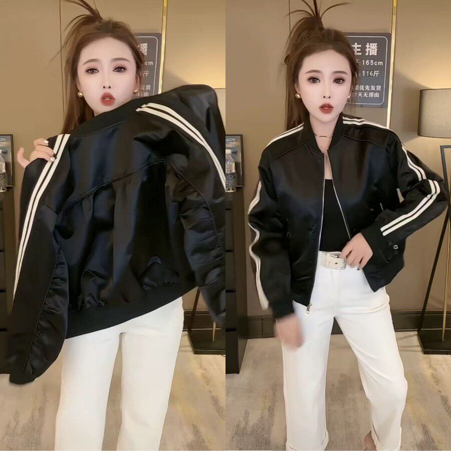 运动休闲刺绣边拉链棒球服2026春季新款时尚简约宽松百搭款外套女