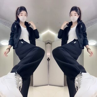 运动休闲连帽抽绳外套抽绳裤脚两件套2026早春新款日常百搭套装女