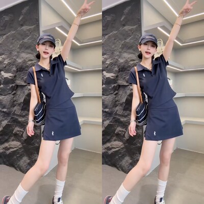 休闲减龄棒球polo领短袖短裙套裙