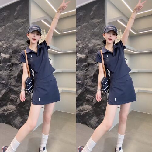 休闲减龄棒球polo领短袖短裙套裙