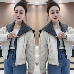 韩版披肩领双拉链短款夹棉外套2026早春新款简约休闲日常百搭潮女