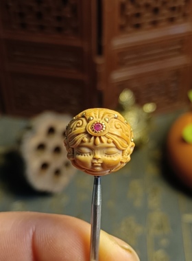 猴头核桃雕刻扎基拉姆单籽铜镶嵌个性文玩配饰