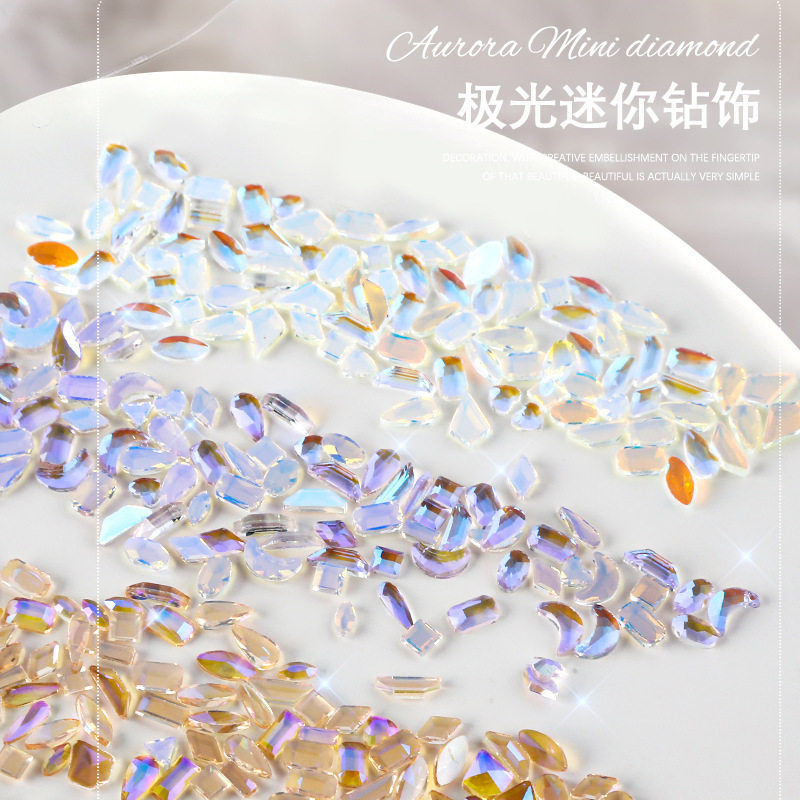 100颗小尺寸平底异形钻美甲极光幻彩水晶透白色钻石指甲饰品图片