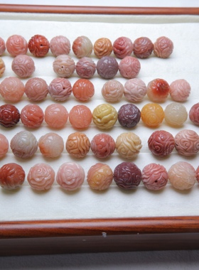 阿拉善玛瑙玉化料呼料玫瑰花牡丹花雕刻单珠发一