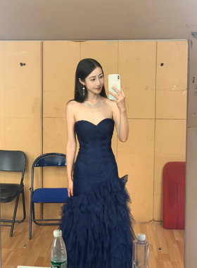 礼服出租修身蓝色包臀鱼尾晚礼服声乐艺考音乐会学生成人礼晚礼服