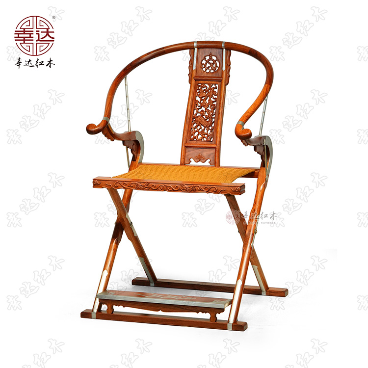 攻玉山房款雕麒麟纹螭龙纹交椅奥氏黄檀缅甸酸枝幸达红木明式家具