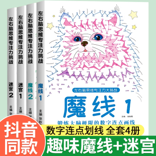 魔线迷宫左右脑思维专注力训练大挑战迷宫1 2适合3 10岁儿童魔线数字连线益智游戏儿童数字画本全脑开发思维拓展训练趣味书 2魔线1