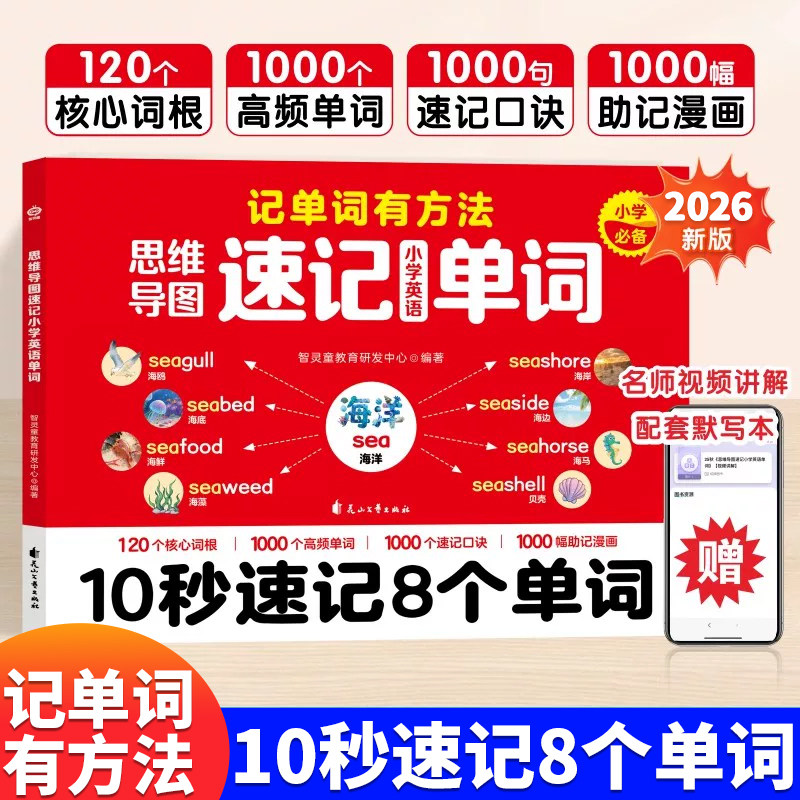 思维导图速记小学英语单词10秒速记8个单词小学生三四五六年级英语自然拼读速记口诀记背神器单词汇总表人教版常考核心词汇大全书