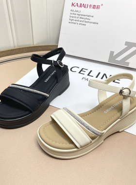 卡嘉莉厚底凉鞋女夏2025新款外穿高级感巨好看水钻法式女鞋63301