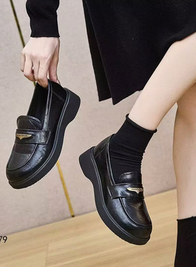 浦发2025秋新款乐福鞋女厚底一脚蹬超火英伦风舒适软底女鞋55079