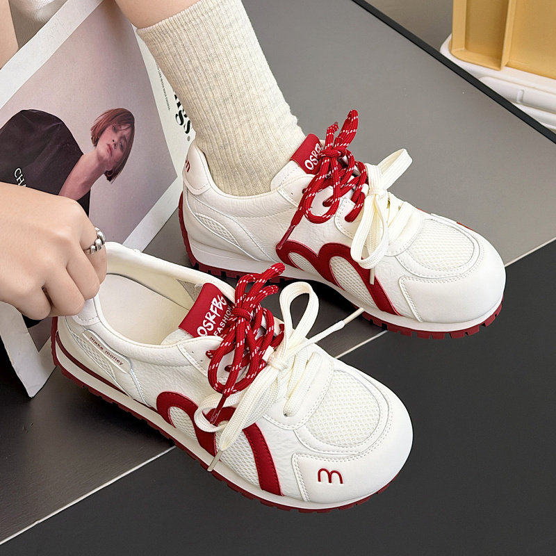 高鹏女鞋2026春新款真皮红色德训鞋女平底圆头运动软底小白鞋h010,女鞋,德训鞋,淘宝优惠券,粉丝福利购,淘宝优惠卷