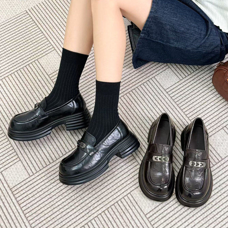 欧仕丰女鞋2026春新款真皮乐福鞋女厚底百搭英伦一脚蹬单鞋98022