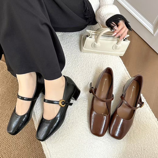 裕达女鞋2025秋季新款法式玛丽珍鞋女搭配旗袍的鞋子方头浅口单鞋