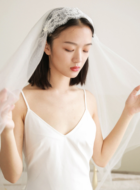 旅拍蕾丝双层遮面婚礼复古长头纱