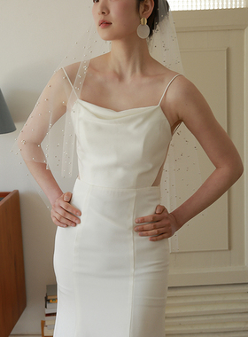 Yesdress新娘结婚钉珠简约领证登记订婚户外拍照头纱