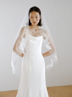 Yesdress新娘结婚旅拍草地婚礼登记领证蕾丝头纱