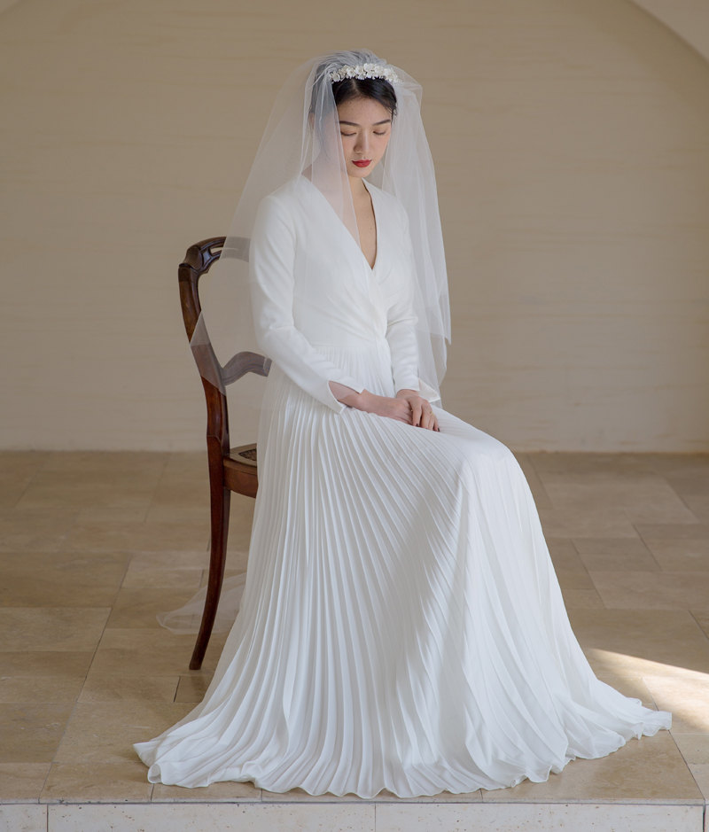 Yesdress2021 new V -neck French satin shot light wedding long sleeve forest
