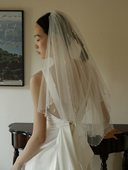 Yesdress新娘结婚手工缝珠拍照订婚领证登记短头纱