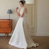 Yesdress原创新娘结婚婚礼影楼拍照缎面手工蝴蝶结头纱