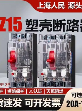 上海人民空开透明断路器DZ15-32A40A63A100A过载短路保护空气开关