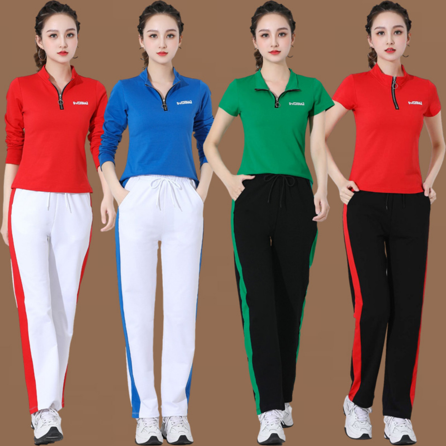 2023广场舞运动服装新款套装杨丽萍立领长短袖健身操跳舞衣服大码