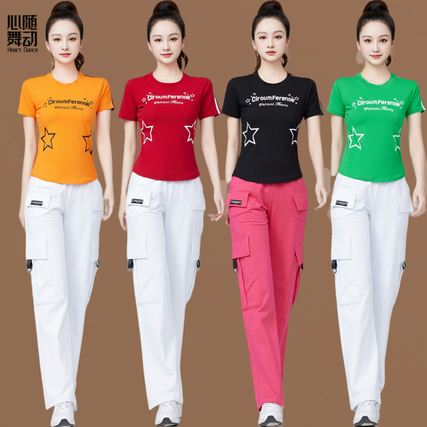 广场舞服装时尚运动短袖工装裤健身操团体跳舞大码健身服鬼步舞服