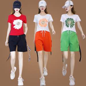 曳步舞跳舞舞蹈服广场舞服装夏季新款短袖五分裤鬼步舞运动健身服