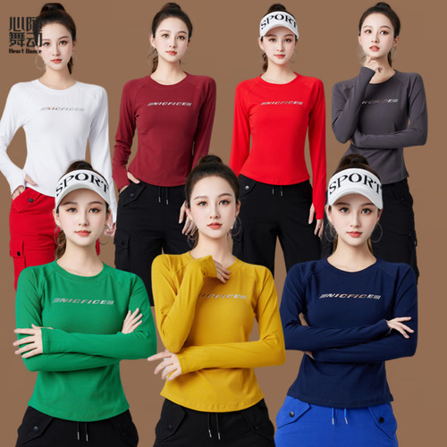 广场舞长袖T恤圆领健身团体跳操