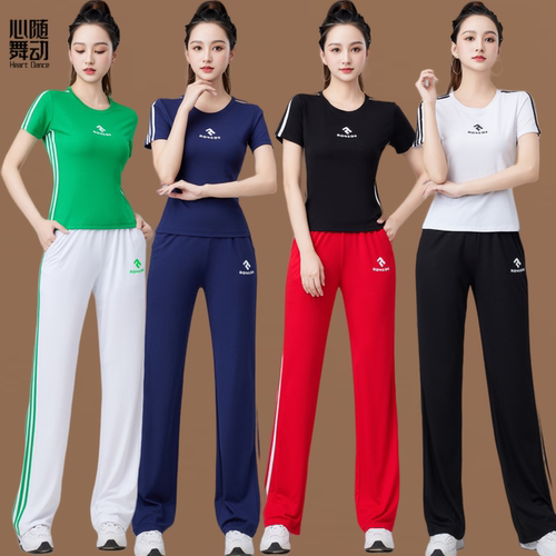 广场舞服装2025夏季新款运动舞蹈服罗马棉圆领健身操团体鬼步舞服