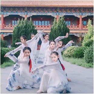 儿童古典舞演出服张碧希老师原创书简舞九州同扇子舞中国风水墨舞