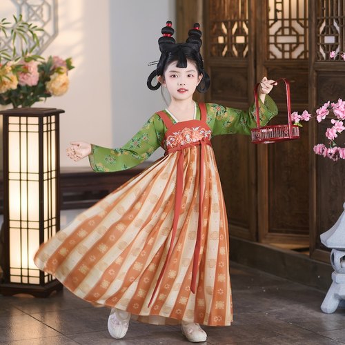 儿童汉服襦裙古典舞唐宫夜宴演出服唐三彩古装超仙儿童敦煌表演服