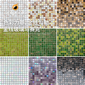 轻奢金线玻璃马赛克瓷砖背景墙幻彩白黑茶绿紫色浴室阳台酒店墙砖