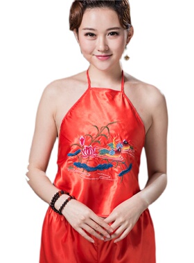 肚兜成人女士肚兜式睡衣裤性感结婚夏季款新娘红色鸳鸯刺绣古装汉