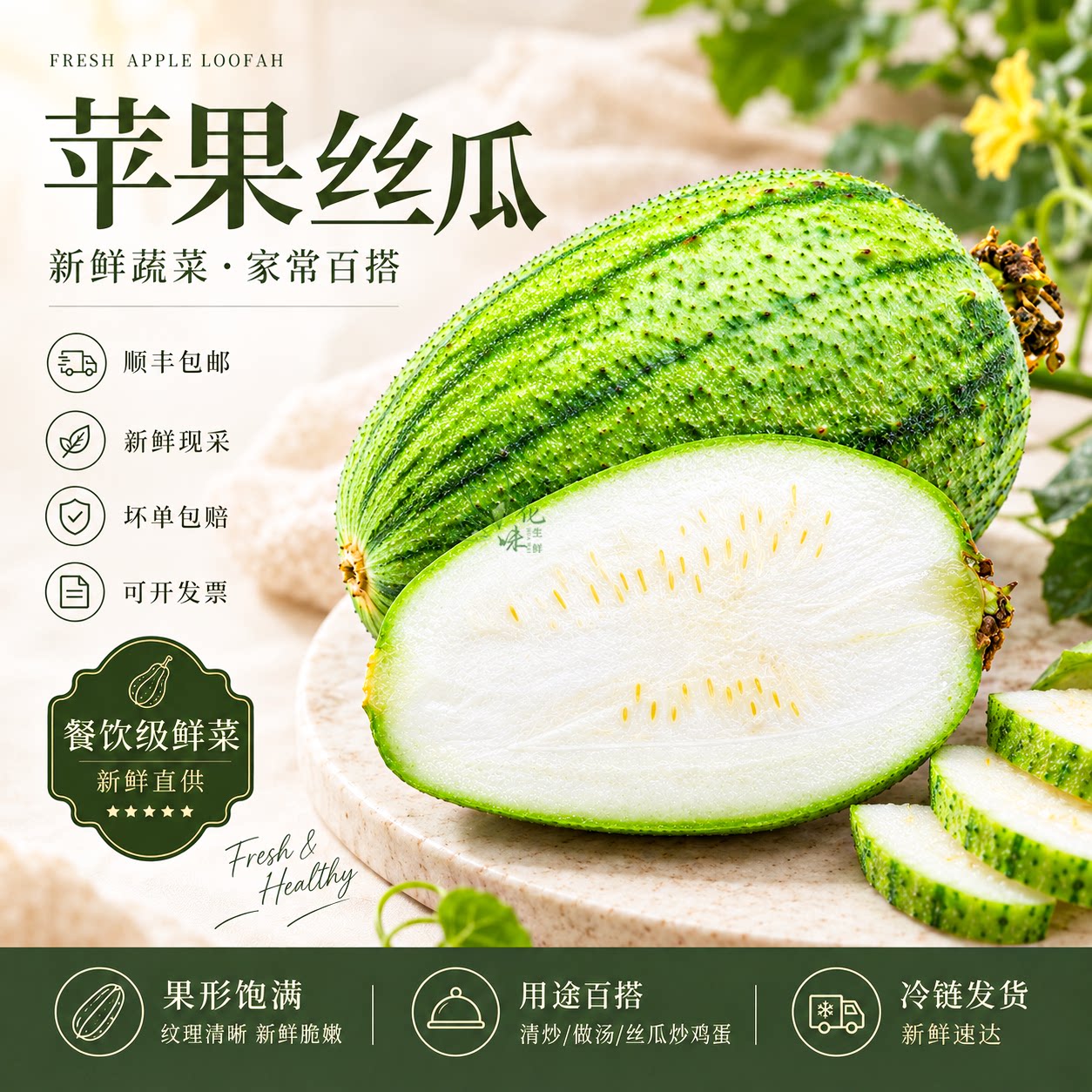 当季现摘肉丝瓜圆丝瓜蔬菜