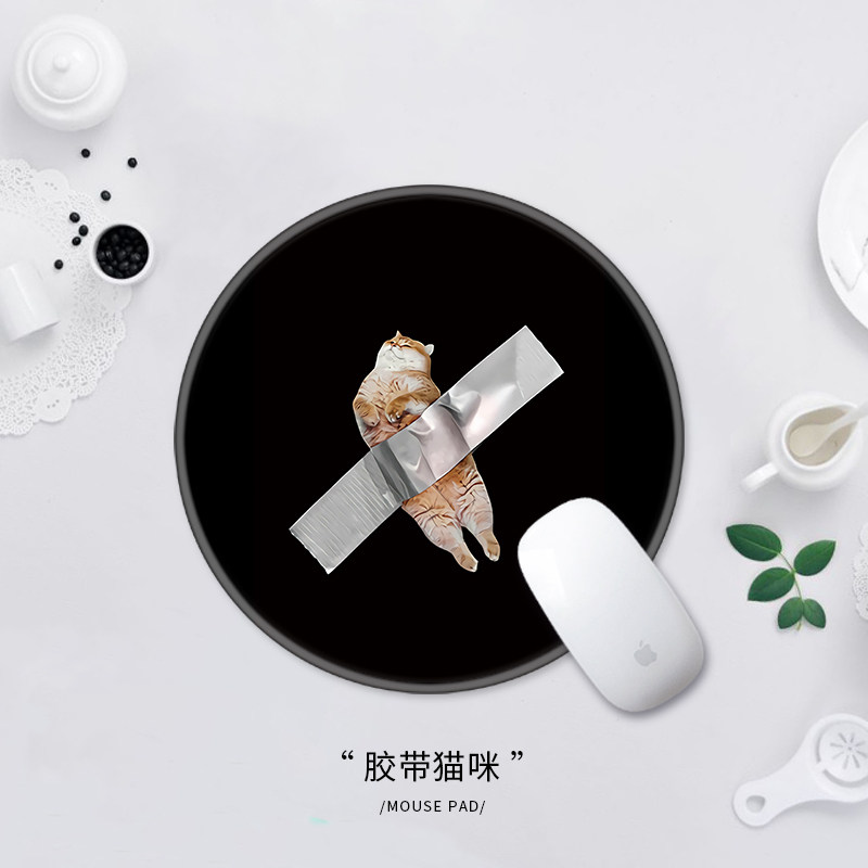 鼠标垫小号圆形锁边日系猫咪可爱笔记本电脑家用办公防水加厚桌垫