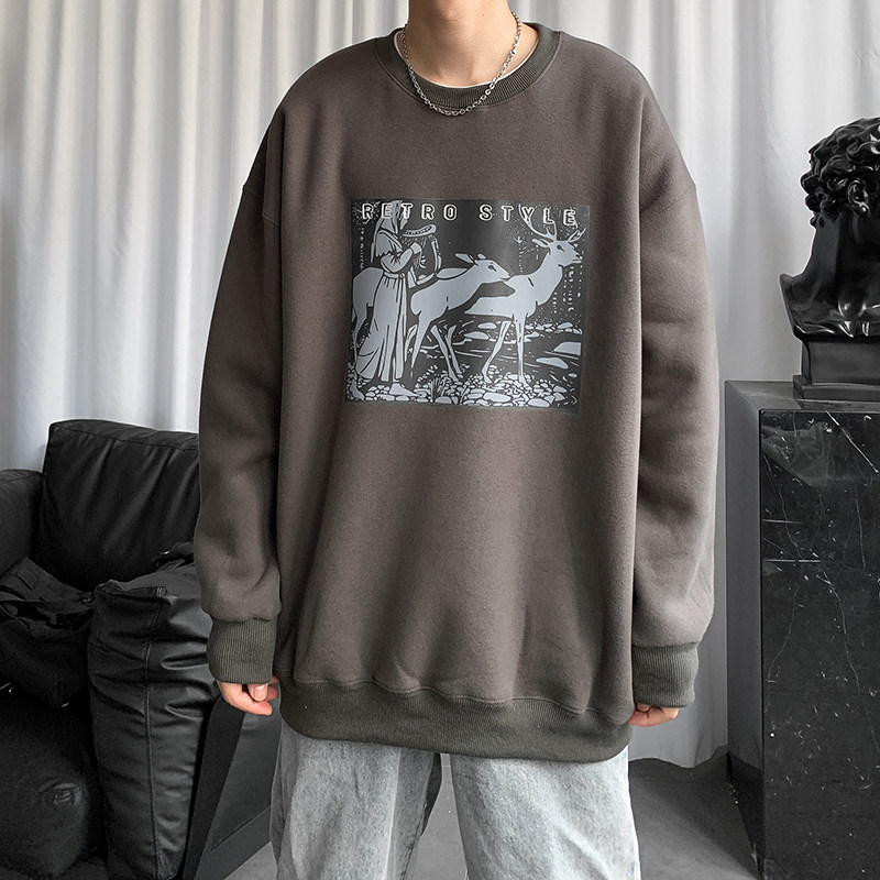 A331-WY042-P40港风宽松圆领印花卫衣不起球不掉色控58，男装卫衣，电商C409