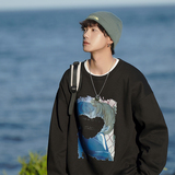 A331-WY204R-P55银狐绒港风宽松圆领印花加绒全棉情侣卫衣控价68，男装卫衣，电商C409