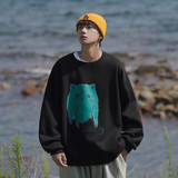 A331-WY221R-P50银狐绒港风宽松圆领印花加绒棉卫衣控68，男装卫衣，电商C409