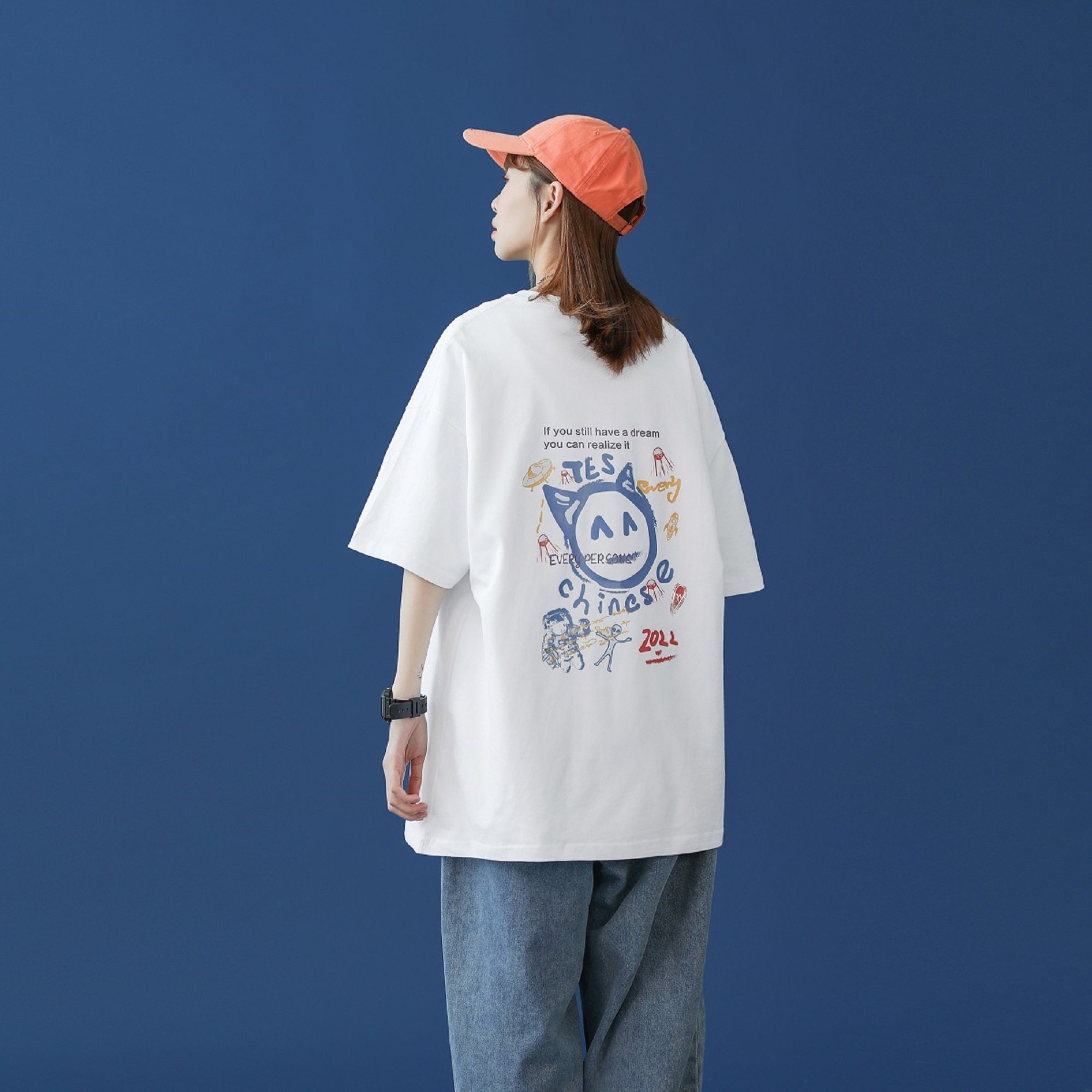 A331-T121-特P20中性风宽松圆领印花T恤，男装T恤，电商C409