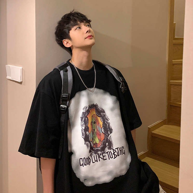 A331-T331-P25港风宽松印花圆领纯棉T恤，男装T恤，电商C409