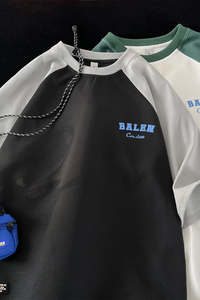 A331-T383-P45 控68 重磅280克华夫格印花贴标插肩袖圆领T恤图片