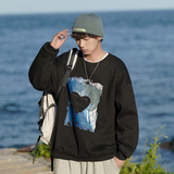 A331-WY204R-P55银狐绒港风宽松圆领印花加绒全棉情侣卫衣控价68，男装卫衣，电商C409